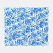 Abstracte waterverf blauwe en witte bloemen fleece deken (Voorkant (Horizontaal))