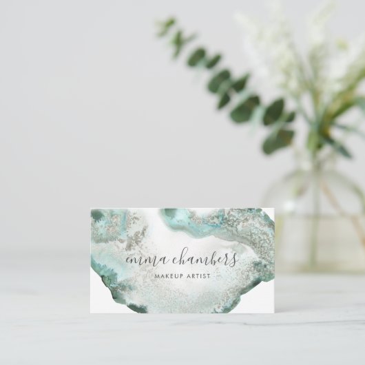 Abstracte Waterverf Blauwe Groene Agaat Visitekaartje (Staand voorkant)