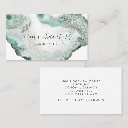 Abstracte Waterverf Blauwe Groene Agaat Visitekaartje (Voorkant / Achterkant)