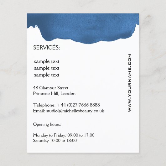 Abstracte waterverf blauwe kleur spatpenseelstreek flyer (Achterkant)