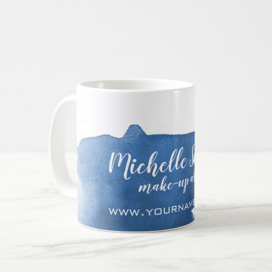 Abstracte waterverf blauwe kleur spatpenseelstreek koffiemok (Voorkant links)