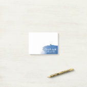 Abstracte waterverf blauwe kleur spatpenseelstreek post-it® notes (Op bureau)