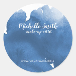 Abstracte waterverf blauwe kleur spatpenseelstreek ronde sticker