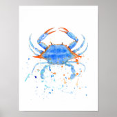 Abstracte waterverf blauwe krab afdrukken poster (Voorkant)