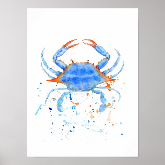 Abstracte waterverf blauwe krab afdrukken poster (Voorkant)