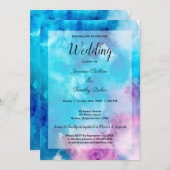 Abstracte Waterverf Blauwe Paarse bruiloft uitnodi Kaart (Voorkant / Achterkant)