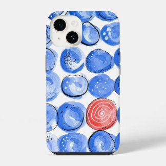 Abstracte waterverf blauwe stippen iPhone 14 hoesje