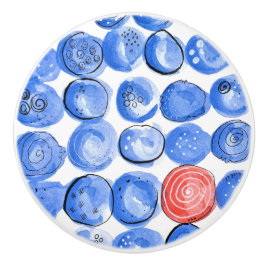 Abstracte Waterverf Blauwe Stippen Keramische Knop