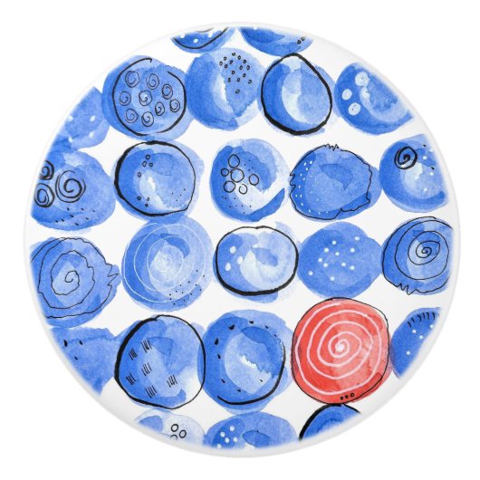 Abstracte Waterverf Blauwe Stippen Keramische Knop (Voorkant)