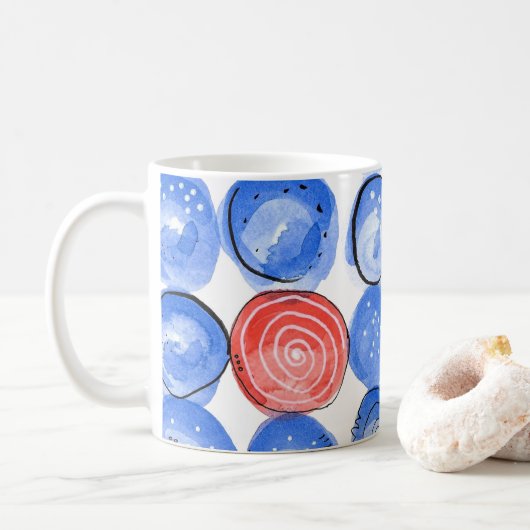 Abstracte Waterverf Blauwe Stippen Koffiemok (Met donut)