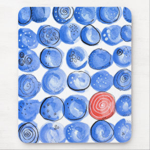 Abstracte Waterverf Blauwe Stippen Muismat
