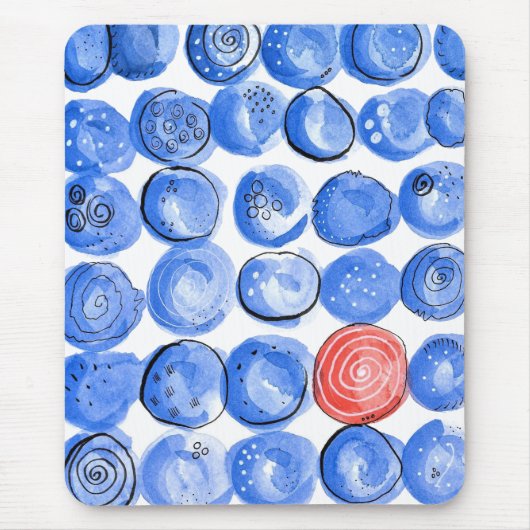 Abstracte Waterverf Blauwe Stippen Muismat (Voorkant)