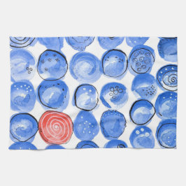 Abstracte Waterverf Blauwe Stippen Theedoek