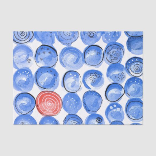 Abstracte Waterverf Blauwe Stippen Tissuepapier (Voorkant)