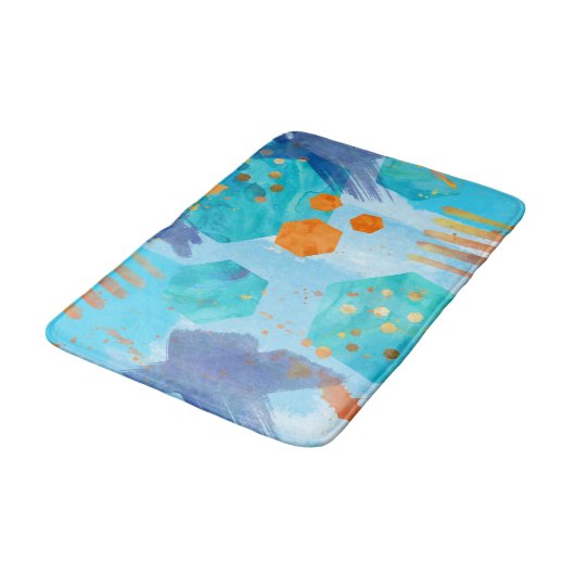Abstracte waterverf blauwe zeshoek badmat (Gekanteld)