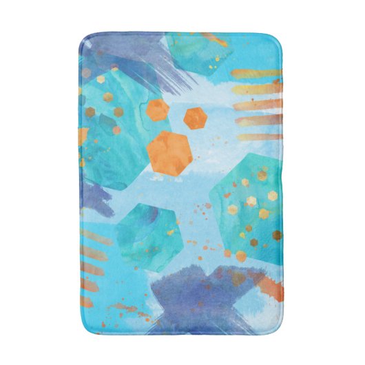 Abstracte waterverf blauwe zeshoek badmat (Voorkant Verticaal)