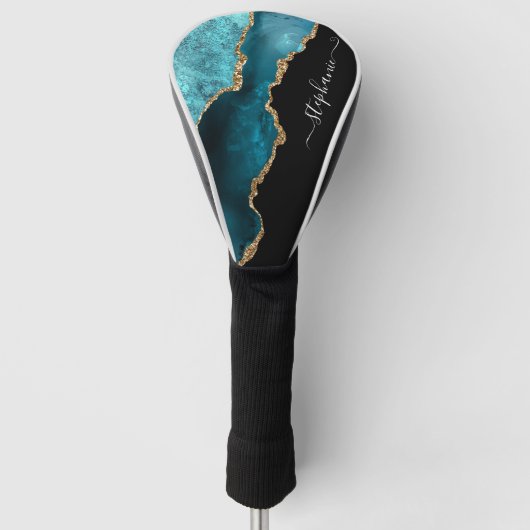 Abstracte Waterverf Blauwgroen Agaat Goud Geperson Golfheadcover (Voorkant)