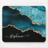 Abstracte Waterverf Blauwgroen Agate Gold-geperson Muismat (Voorkant)