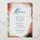 Abstracte Waterverf Blauwgroen en Real Roos Gold M Folie Uitnodiging (Voorkant)