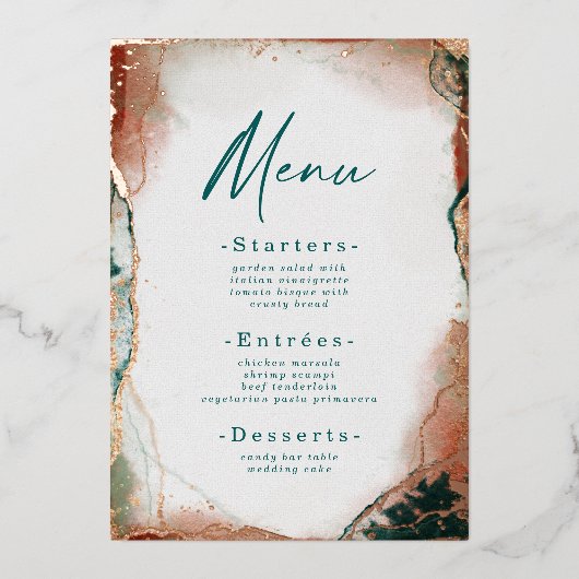 Abstracte Waterverf Blauwgroen en Real Roos Gold M Folie Uitnodiging (Voorkant)