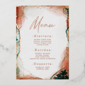 Abstracte Waterverf Blauwgroen en Real Roos Gold M Folie Uitnodiging (Voorkant)