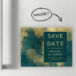 Abstracte Waterverf Blauwgroen goud Save the Date Magnetische Uitnodiging