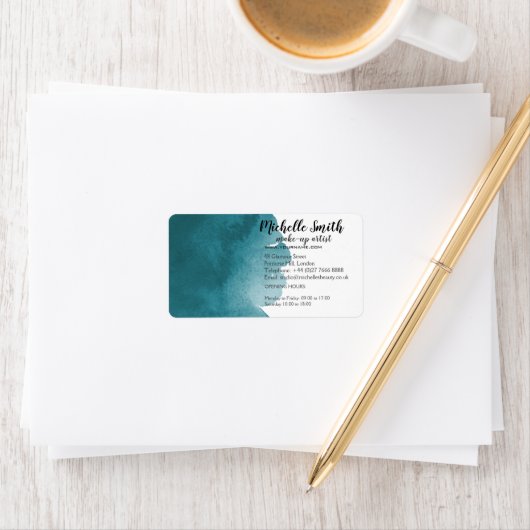 Abstracte waterverf blauwgroen kleur splash pensee etiket (Insitu)