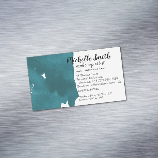 Abstracte waterverf blauwgroen kleur splash pensee magnetisch visitekaartje (Voorbeeld)