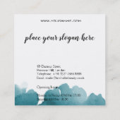 Abstracte waterverf blauwgroen kleur splash pensee vierkante visitekaartje (Achterkant)