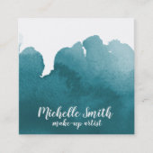 Abstracte waterverf blauwgroen kleur splash pensee vierkante visitekaartje (Voorkant)