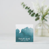 Abstracte waterverf blauwgroen kleur splash pensee vierkante visitekaartje (Staand voorkant)