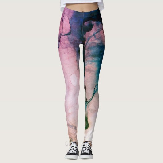 *~* Abstracte Waterverf Blauwgroen Roze Blauwe Bub Leggings (Voorkant)