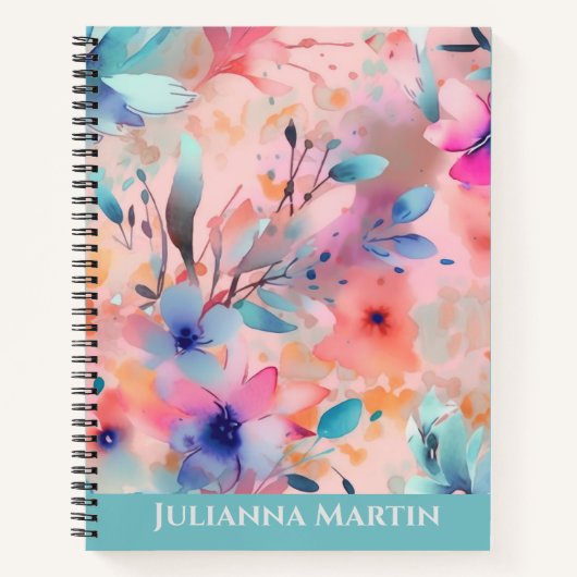 Abstracte Waterverf Bloemen Custom Notitieboek (Voorkant)