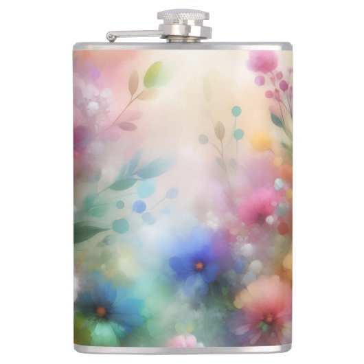 Abstracte Waterverf Bloemen Fles Heupfles (Voorkant)