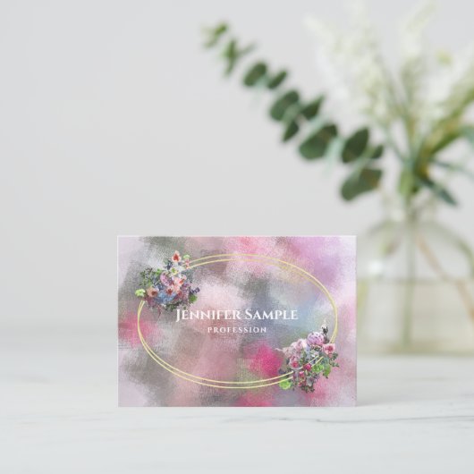 Abstracte Waterverf Bloemen Goud Lijst Chic Modern Visitekaartje (Staand voorkant)