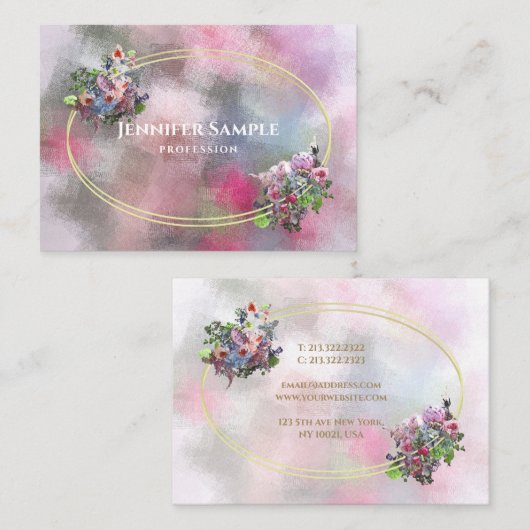 Abstracte Waterverf Bloemen Goud Lijst Chic Modern Visitekaartje (Voorkant / Achterkant)