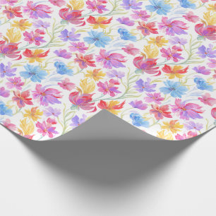 Abstracte Waterverf Bloemen Roze Blauw Geel Cadeaupapier