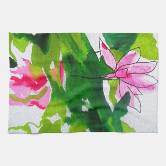 Abstracte waterverf bloemen theedoek (Horizontaal)