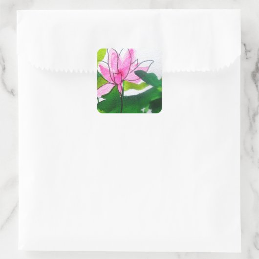 Abstracte waterverf bloemen vierkante sticker (Tas)