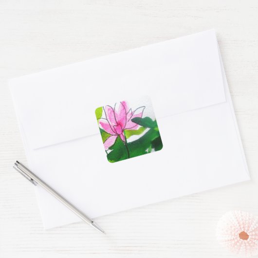 Abstracte waterverf bloemen vierkante sticker (Envelop)