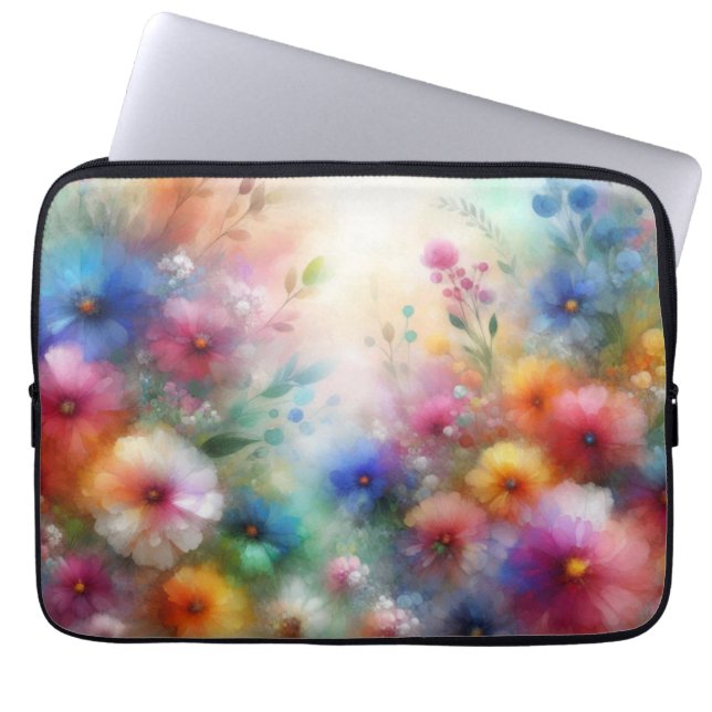 Abstracte Waterverf Bloemenprint Laptop Sleeve (Voorkant)