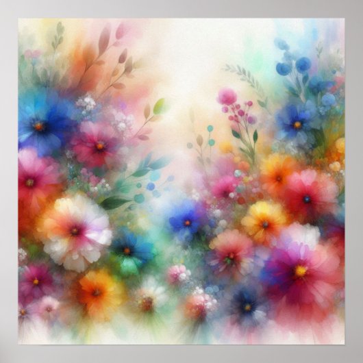 Abstracte Waterverf Bloemenprint Poster (Voorkant)