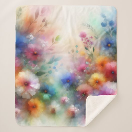 Abstracte Waterverf Bloemenprint Sherpa Deken (Voorkant)