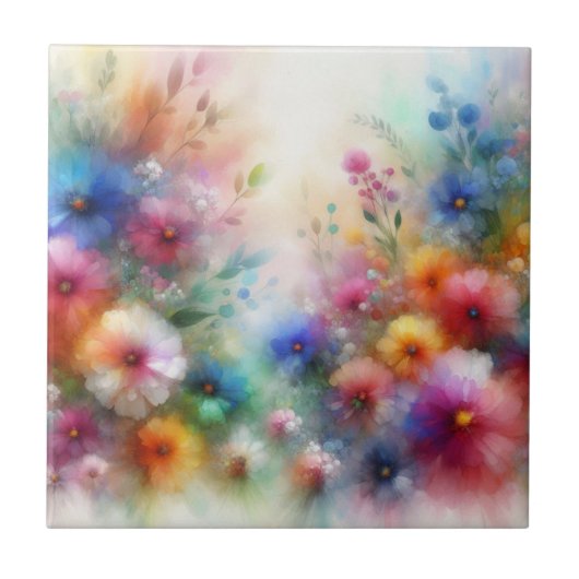 Abstracte Waterverf Bloemenprint Tegeltje (Voorkant)