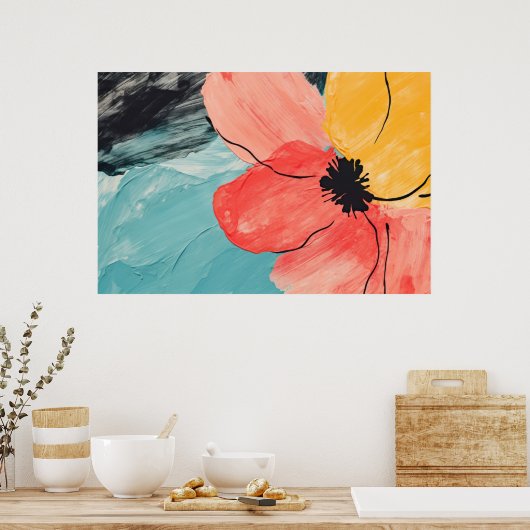 Abstracte waterverf bloemenschilderij poster (Keuken)