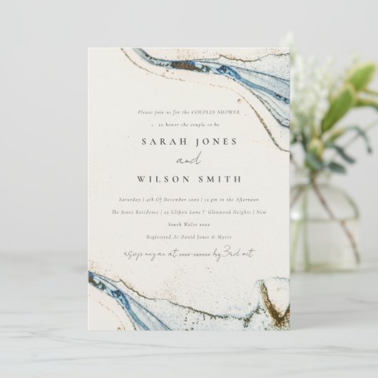 Abstracte Waterverf Blue Gold Beach Couples Kaart (Staand voorkant)