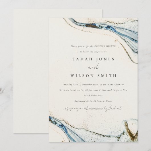 Abstracte Waterverf Blue Gold Beach Couples Kaart (Voorkant / Achterkant)