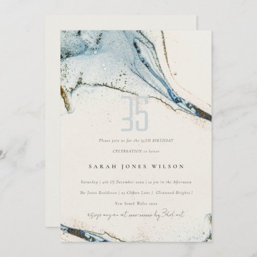 Abstracte Waterverf Blue Gold Beachy Birthday Kaart (Voorkant / Achterkant)