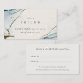 Abstracte Waterverf Blue Gold Beachy Refer Friend Visitekaartje (Voorkant / Achterkant)