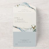 Abstracte Waterverf Blue Gold Beachy Wedding All In One Uitnodiging (Buitenkant)